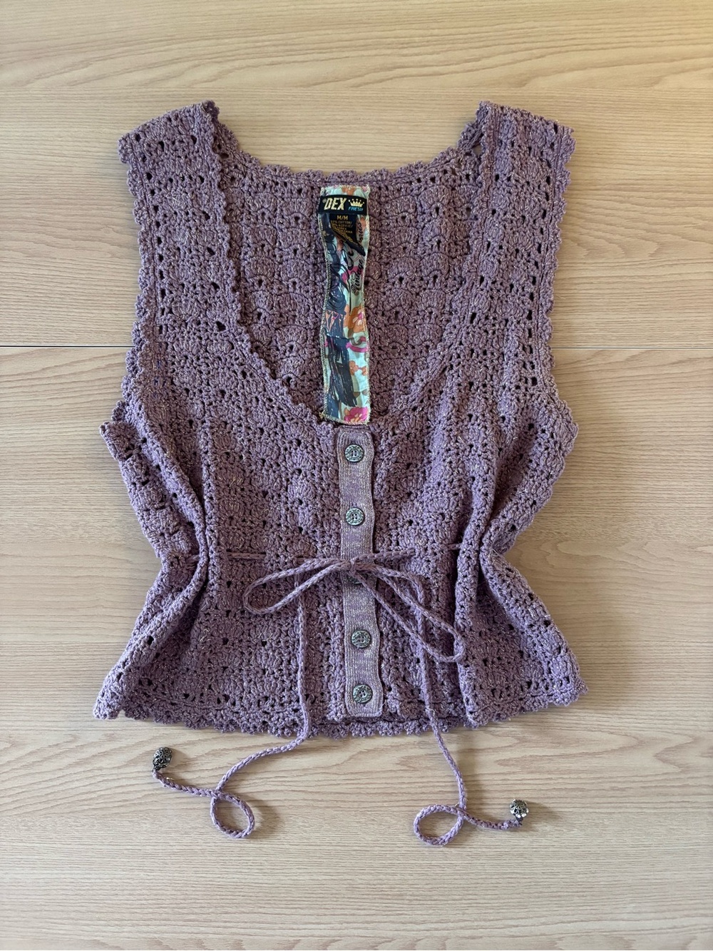 Crochet Lace-Up Sleeveless Top in Dusty Mauve